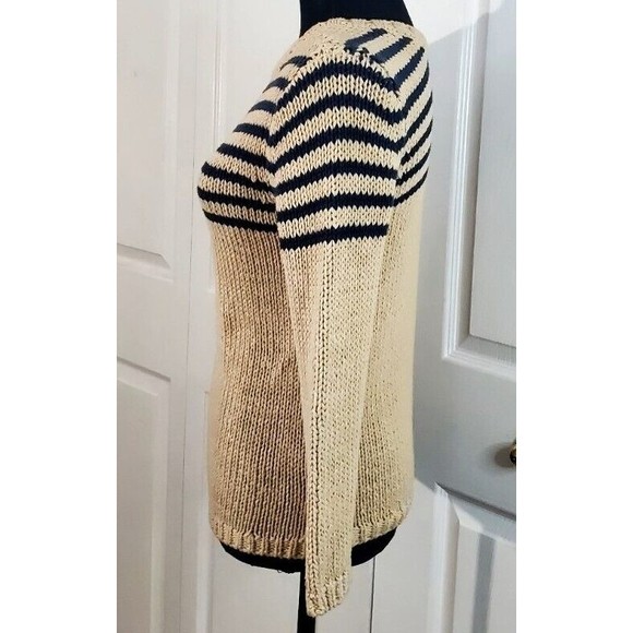 The Loft Women 100% Cotton Beige Chunky Knit Sweater Heavy Weight Back Zip S EUC - Picture 2 of 7